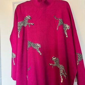 Entro Fuchsia Leopard Pattern Turtleneck Sweater
